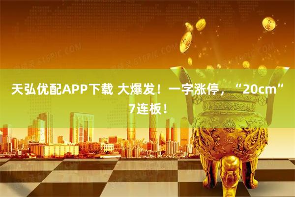 天弘优配APP下载 大爆发！一字涨停，“20cm”7连板！
